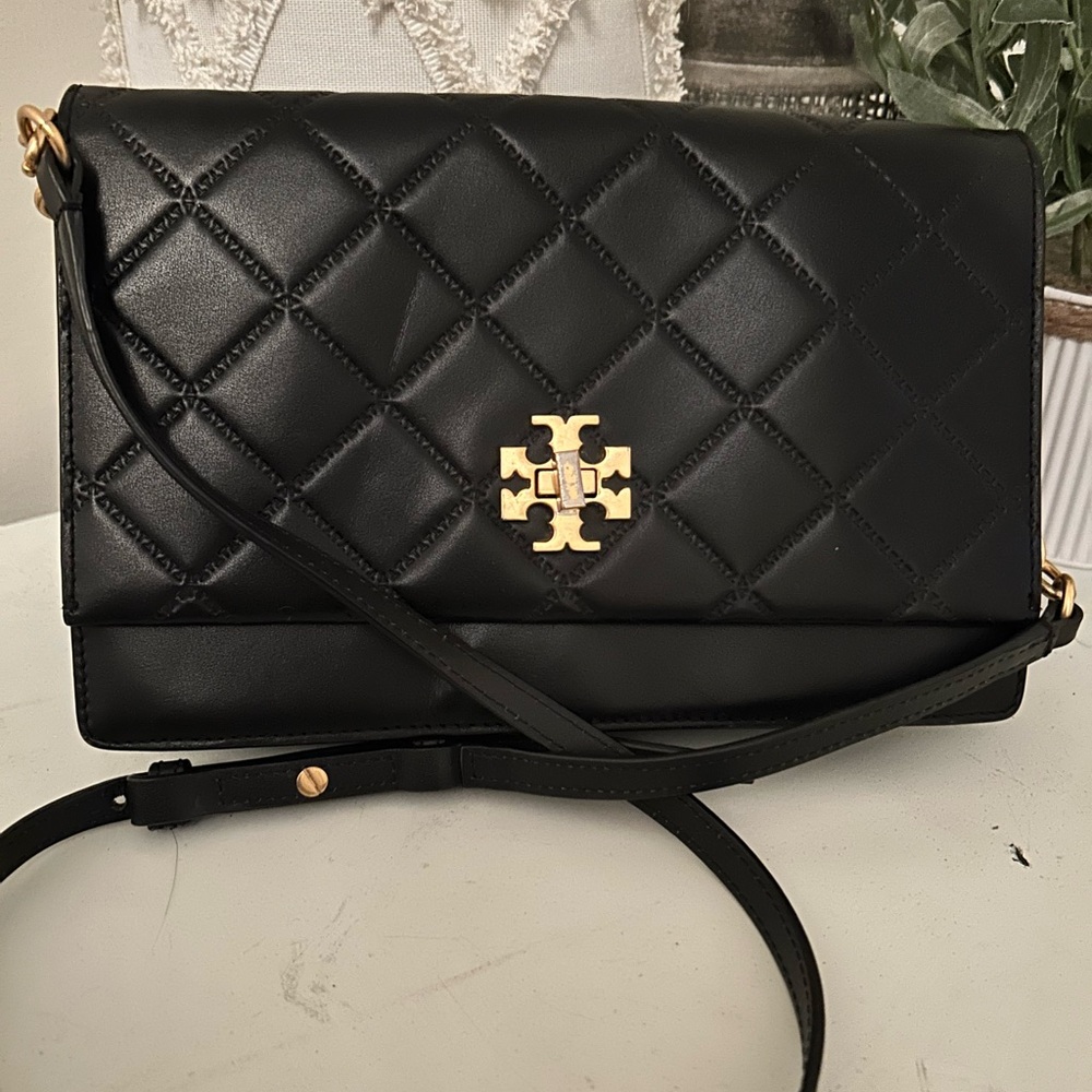 Tory Burch Black Quilted Crossbody Bag with Gold Accents